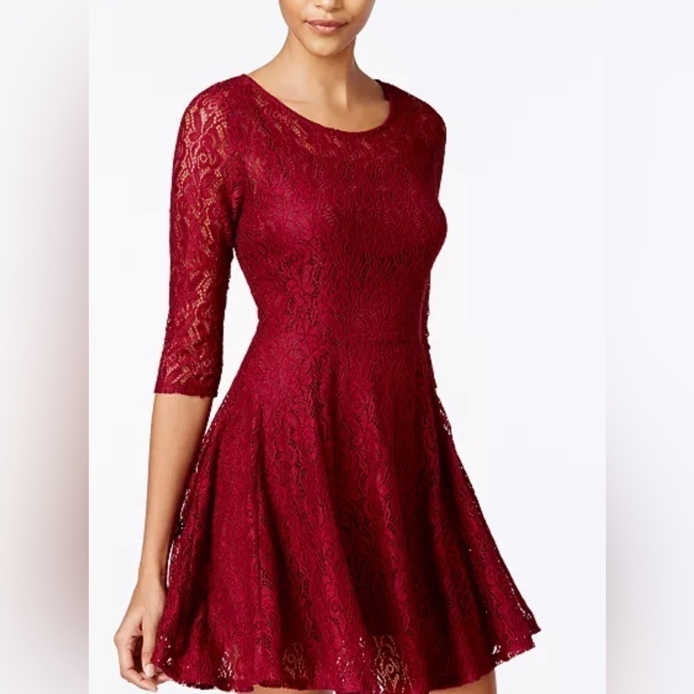 NWT Fishbowl Juniors' Burgundy Lace Illusion A-Line Dress in Size XXS
